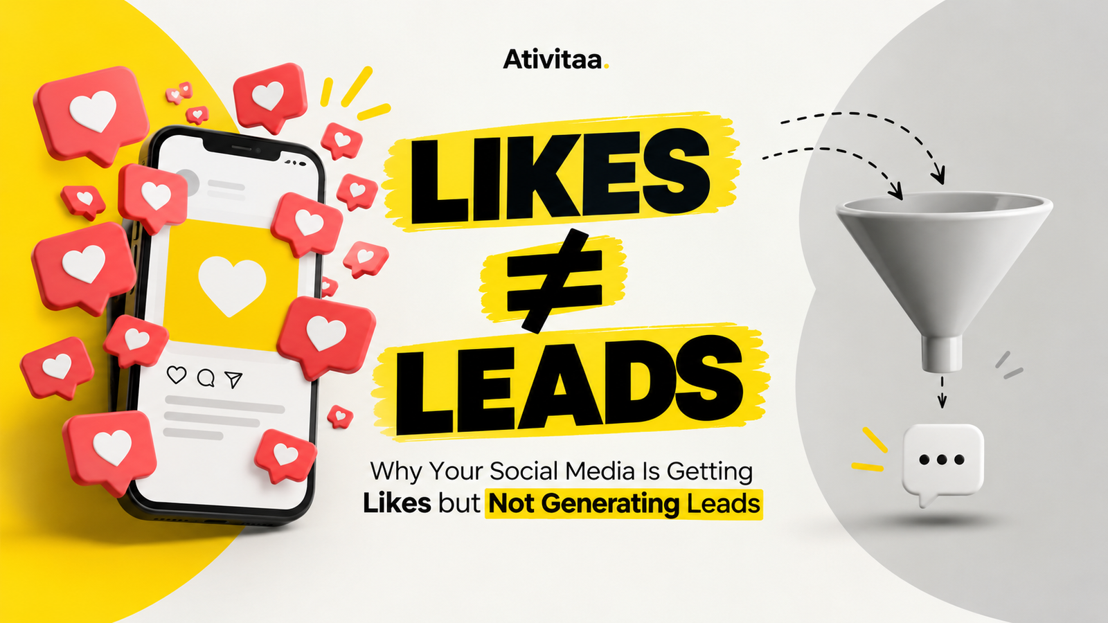 Conceptual social media marketing graphic contrasting likes with business enquiries.